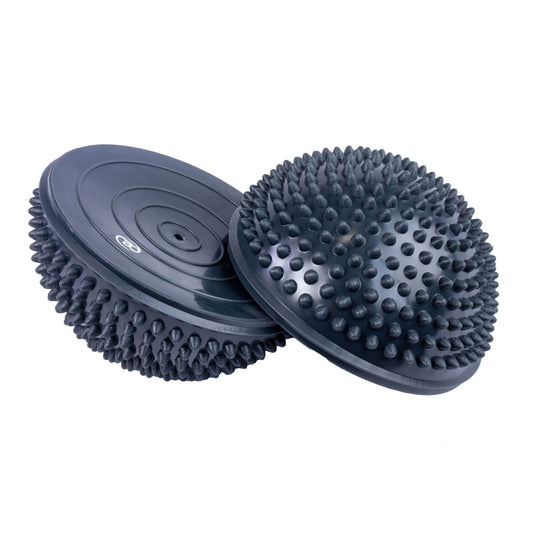Pair of Fitness Mad Balance Pod Domes for stability training, shown with textured surfaces and colorful bases.