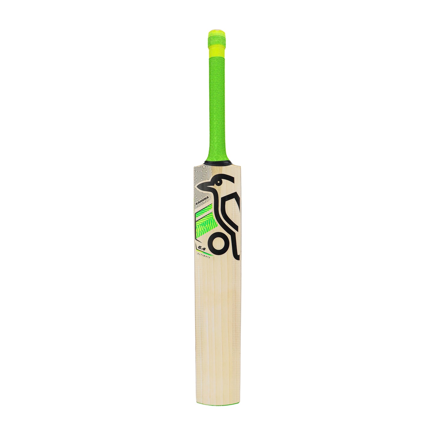Kookaburra Kahuna 6.4 cricket bat made of English Willow, full size, with a sleek black and yellow design and a sturdy handle.