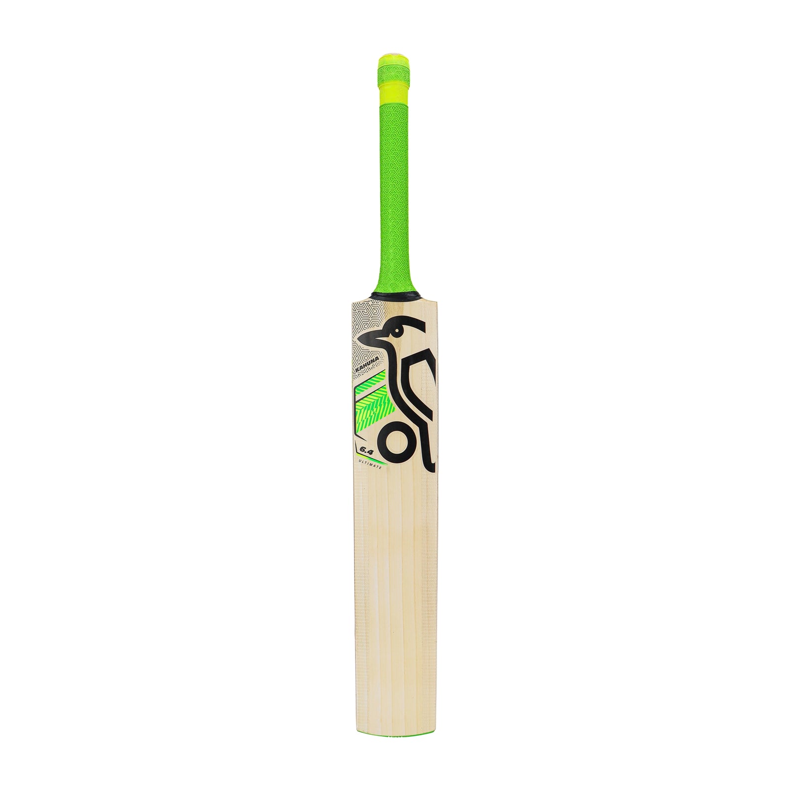 Kookaburra Kahuna 6.4 cricket bat made of English Willow, full size, with a sleek black and yellow design and a sturdy handle.