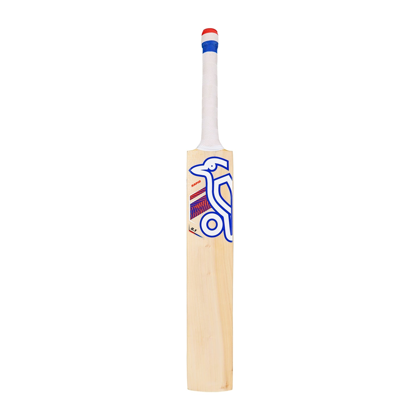 Kookaburra Rapid 8.1 cricket bat showing a wooden cricket bat with Kookaburra branding and a smooth handle.