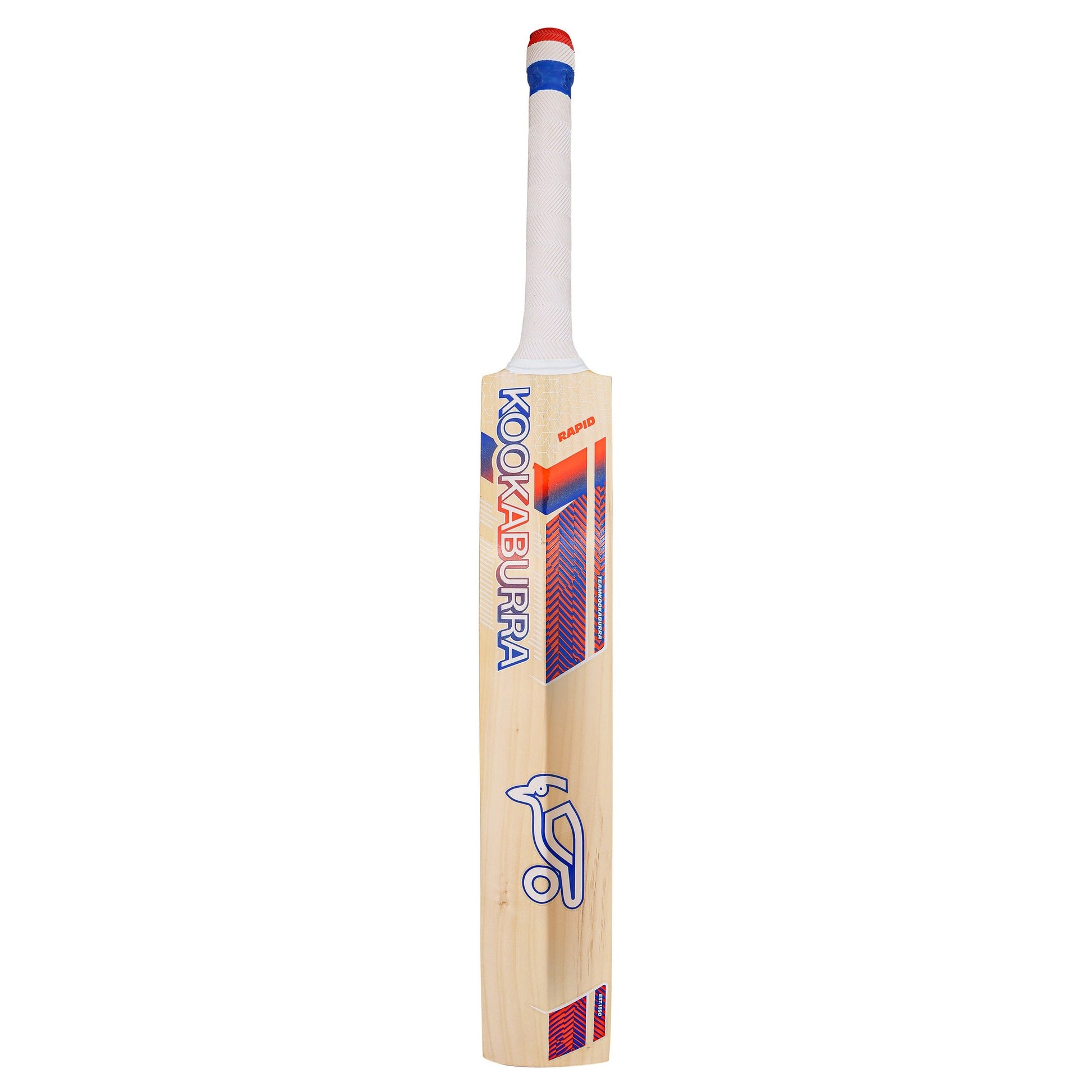 Kookaburra Rapid 8.1 cricket bat with wooden blade and padded handle, designed for cricket players.