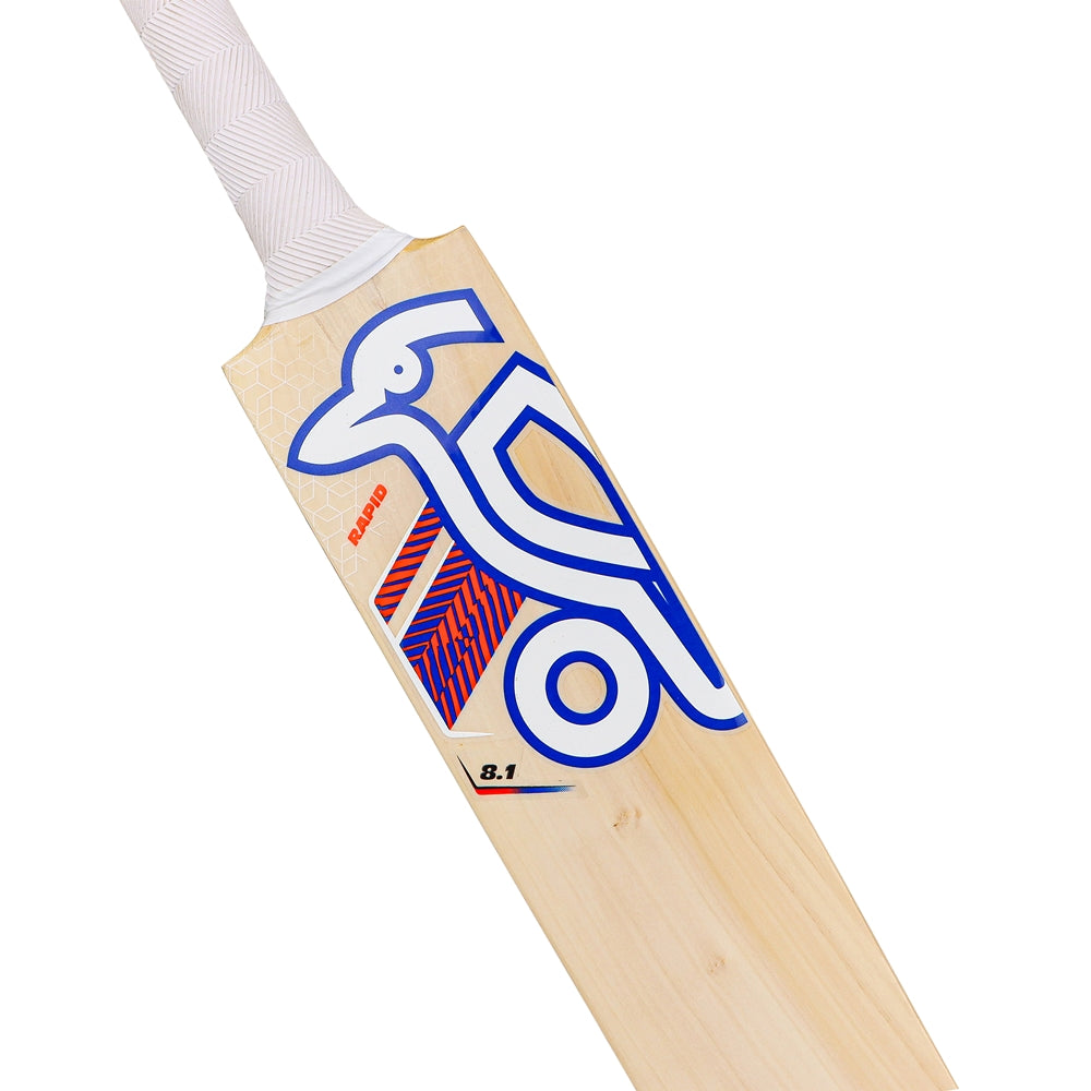 Kookaburra Rapid 8.1 cricket bat with light wood finish and brand logo, designed for professional cricket players.