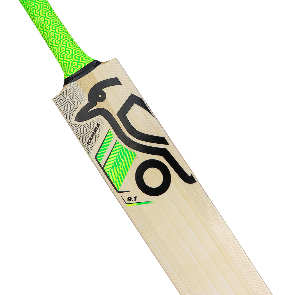 Kookaburra Kahuna 9.1 cricket bat with wooden handle and blade, showing the brand logo on the face.