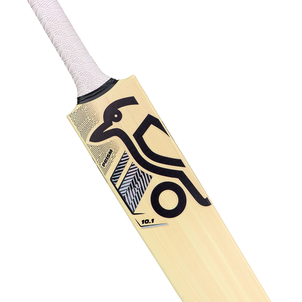 Kookaburra Prism 10.1 cricket bat with a polished wooden surface and Kookaburra branding, designed for high-performance cricket play.