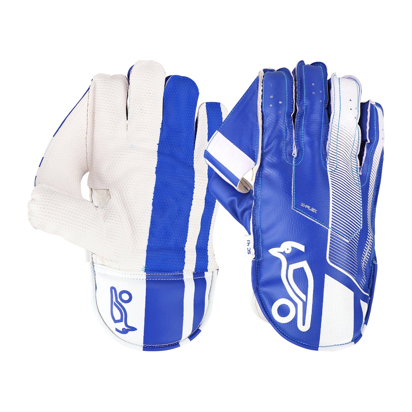 Kookaburra SC 4.1 wicket keeping gloves for cricket, featuring protective padding and durable leather construction.