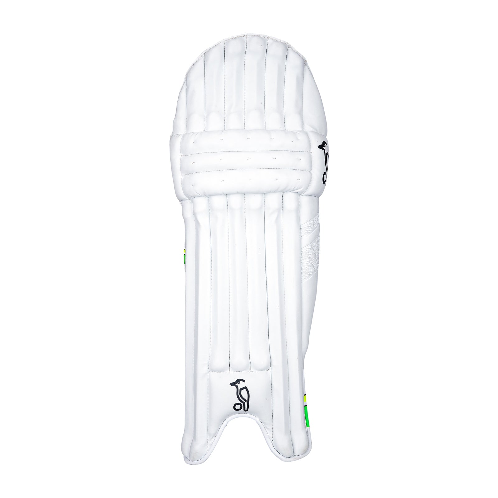 Kookaburra Kahuna cricket batting pads, lightweight protective leg guards with adjustable straps, in black and white design.