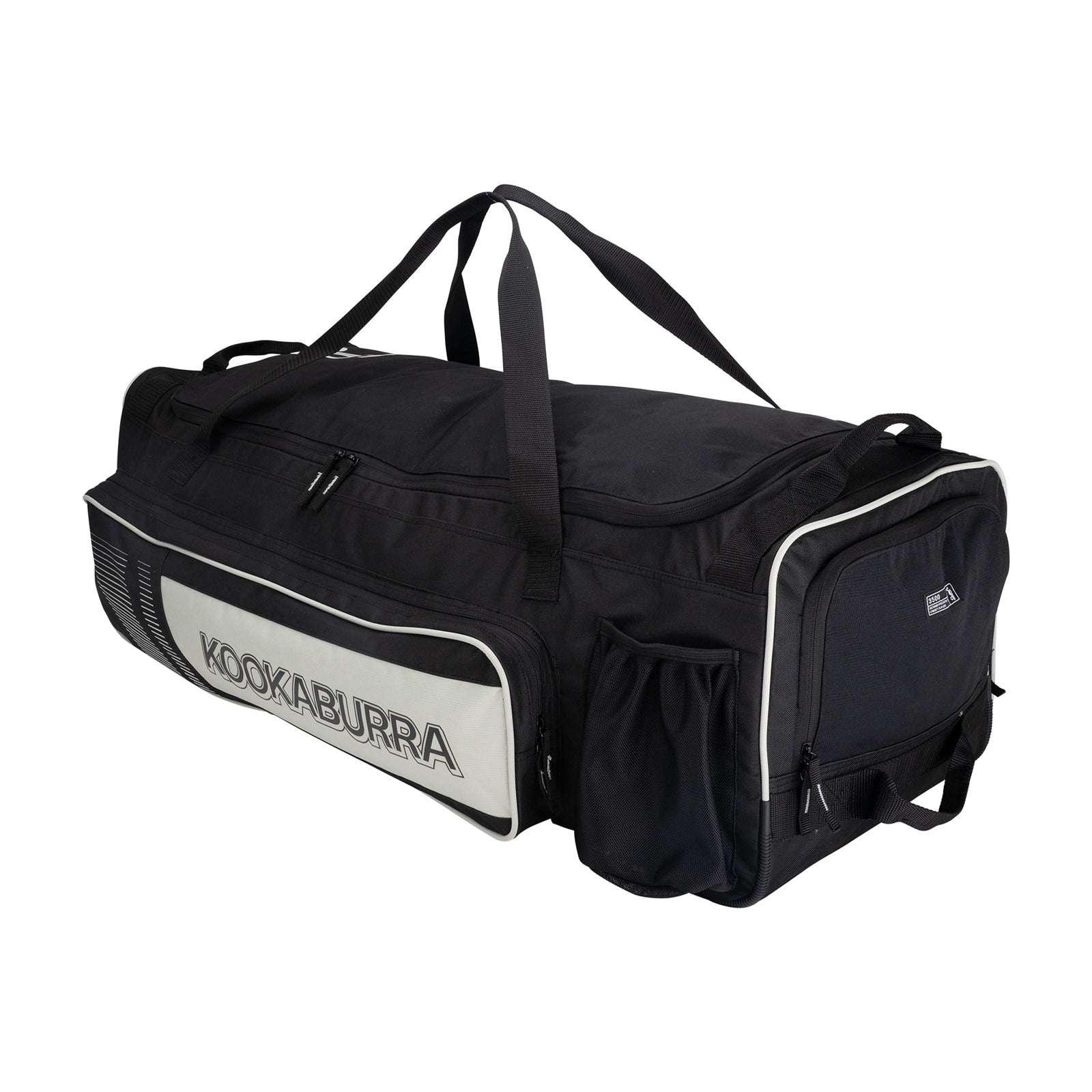 Kookaburra Cricket Bag Pro 3500 in black with red accents, spacious design, multiple compartments, and adjustable shoulder straps.