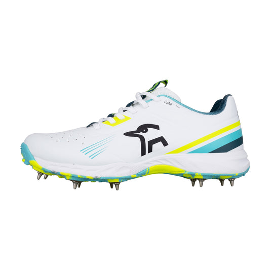 Kookaburra Kc 3.0 Spike Cricket Shoe showing black and white design with cleats for cricket field traction