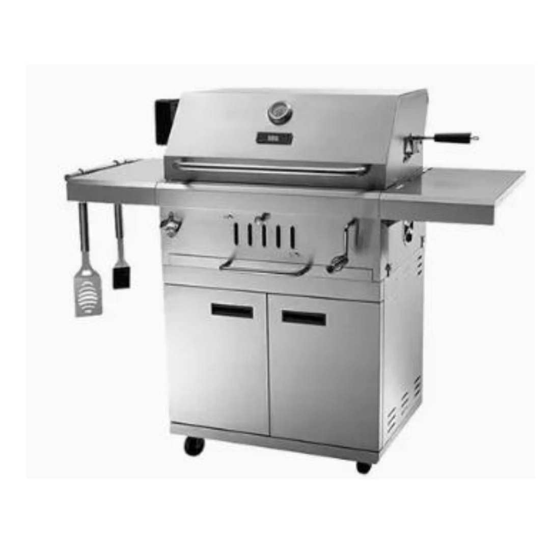 SAC stainless steel charcoal BBQ grill with built-in thermometer, outdoor sporting goods for grilling and barbecues.