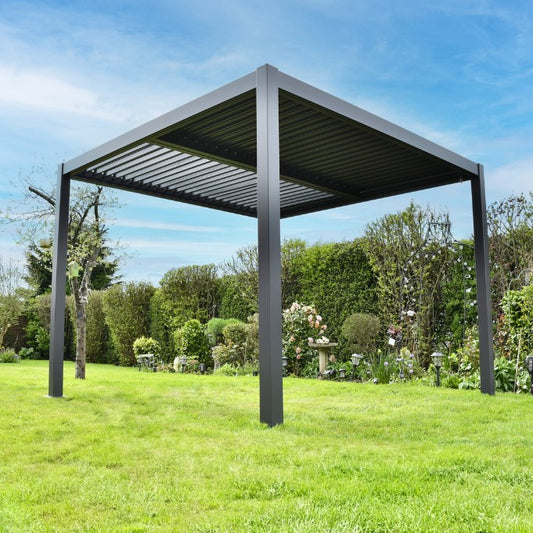 Aluminium Louvre Pergola by SAC with 3x3 meter size, featuring adjustable louvers and sturdy construction for outdoor shading.