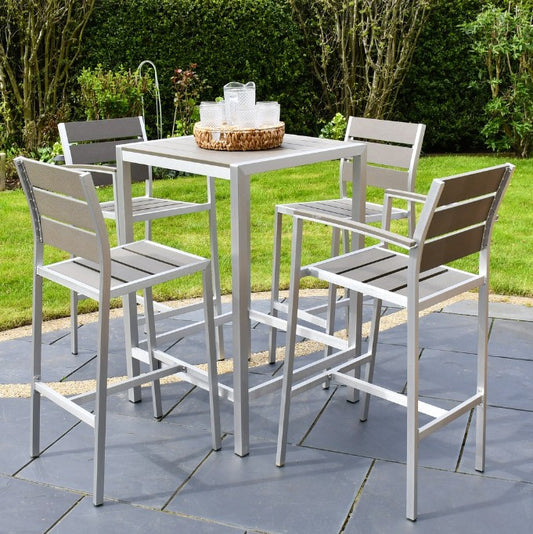 SAC Deluxe Brushed Nickel 5-piece bar set with sleek modern design, featuring bar tools and accessories for home or professional use.