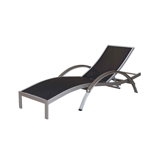 SAC Deluxe Brushed Nickel Sun Lounger with adjustable backrest and padded cushions for outdoor relaxation.