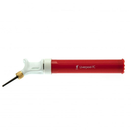 Liverpool FC Mini Dual Action Pump with Needle for sports balls, featuring Team Merchandise branding, shown with pump and needle.