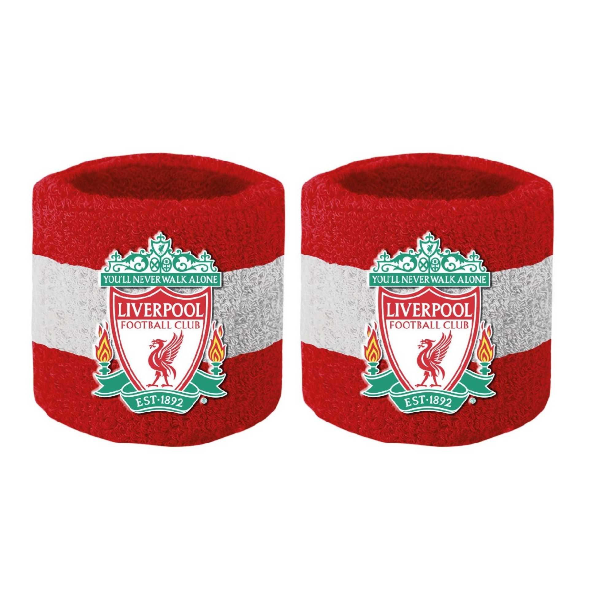 Pair of white cotton wristbands with "Team Merchandise" logo, ideal for sports and athletic activities.