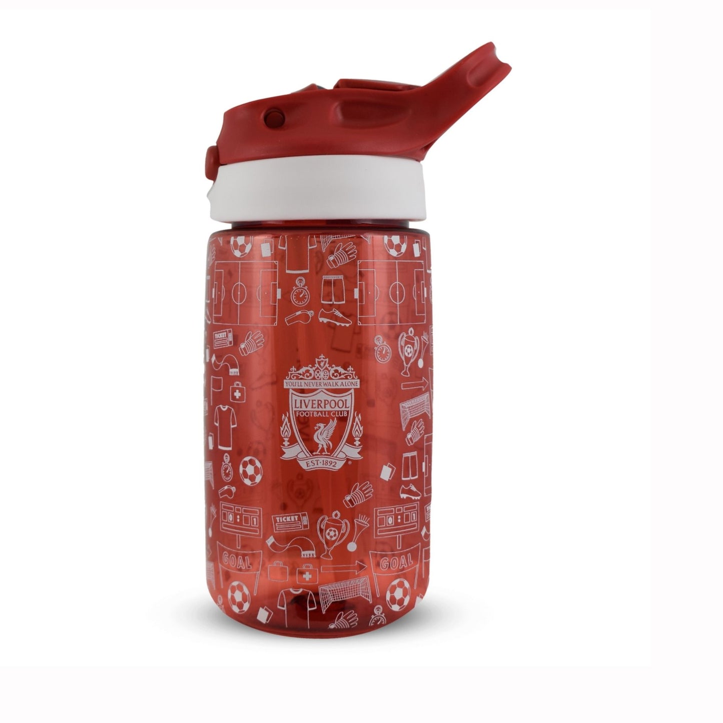 Team Merchandise 480ml kids water bottle with sports-themed design, durable plastic, and a secure lid for active children.
