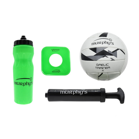 Murphy's Gaelic Football Trainer Set with multiple training balls and equipment for practicing Gaelic football skills.