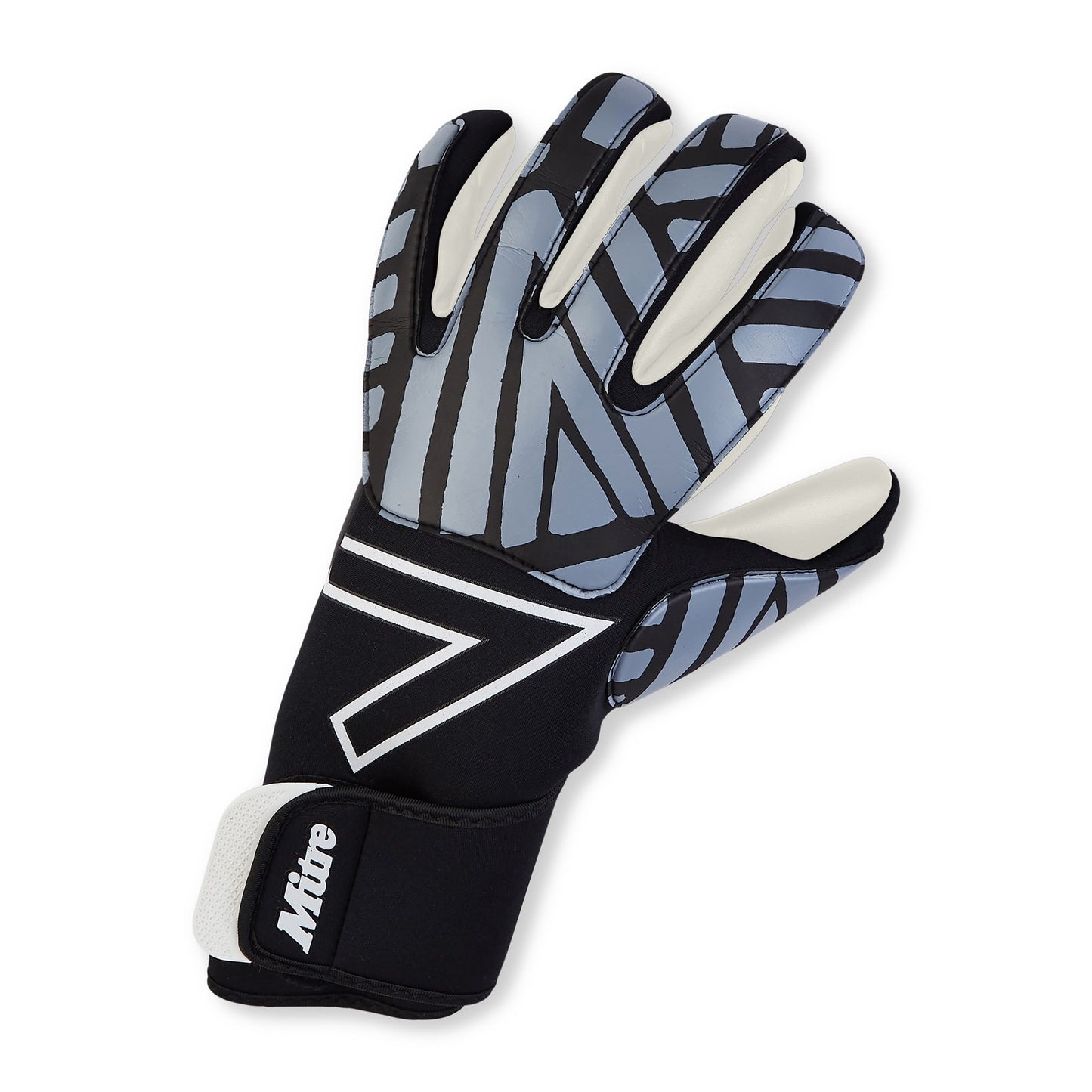 Mitre Junior Impel Goalkeeping Glove for football, showcasing the padded palm and adjustable wrist strap.