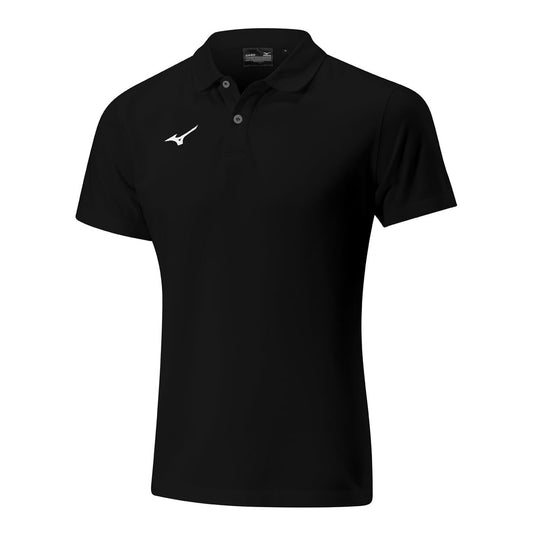 Mizuno Shizuoka Free Time Polo Shirt in navy with short sleeves, collar, and Mizuno logo on chest.