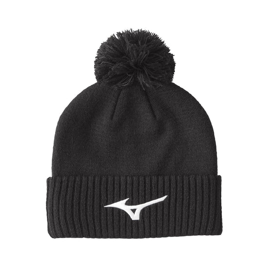 Black Mizuno Jingasa bobble hat with a pom-pom on top, featuring a traditional Japanese-inspired design.