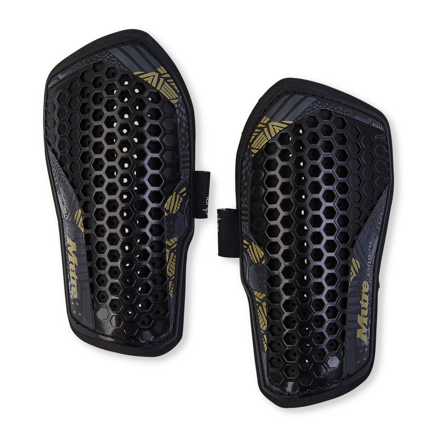 Mitre Aircell Pro Slip-In Football Shinpad showing lightweight, protective shinpad with Mitre branding and foam padding for football players.