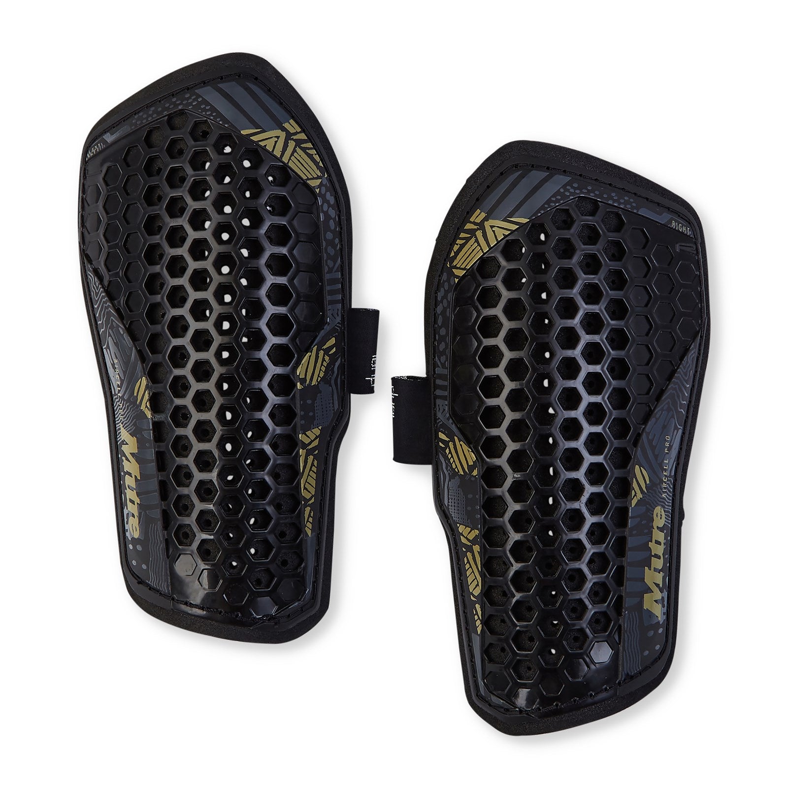 Mitre Aircell Pro Slip-In Football Shinpad showing lightweight, protective shinpad with Mitre branding and foam padding for football players.