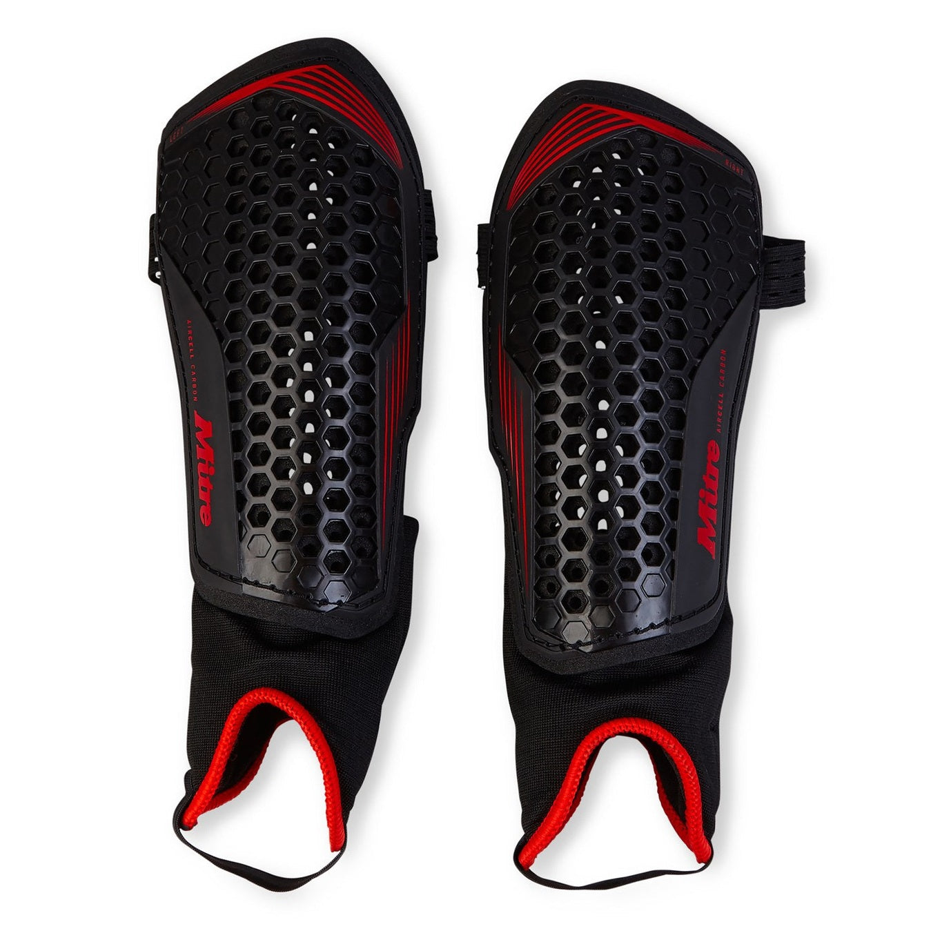 Mitre Aircell Carbon shinpad with ankle protection, football shinpad designed for impact absorption and comfort.