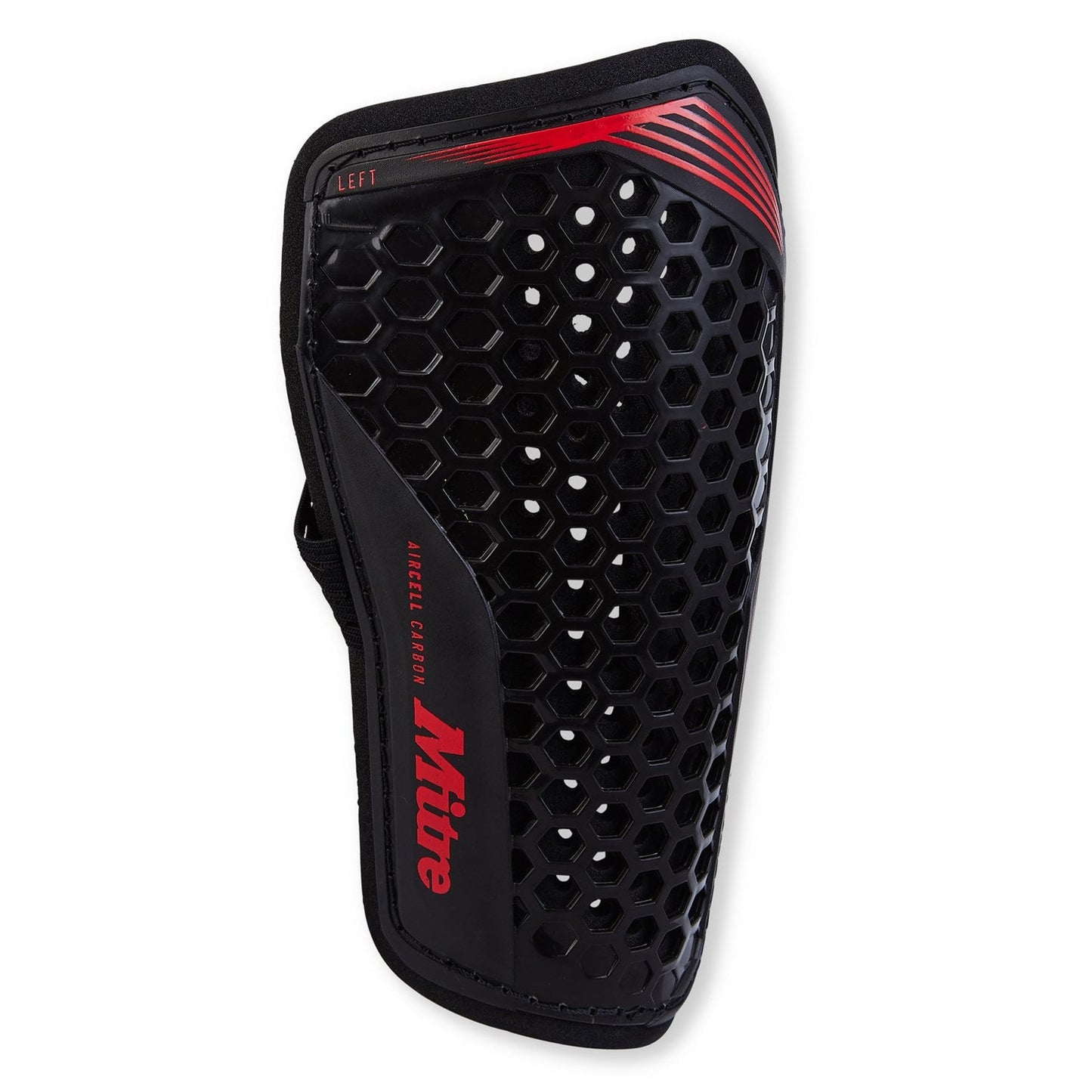 Mitre Aircell Carbon slip-in football shin pads with lightweight, protective padding and sleek black design.