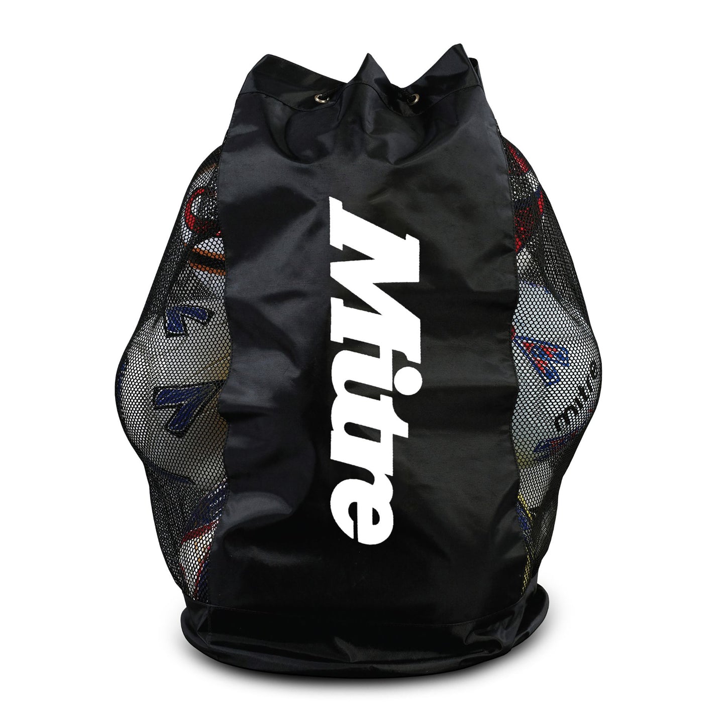 Mitre Sporting Goods 12-ball mitre football sack with handles, designed for easy storage and transport of multiple footballs.