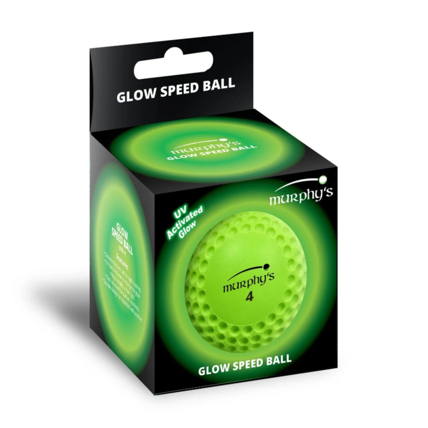 Murphy’s Glow Speed Ball for sports and training, glowing orange rubber ball with textured surface for improved grip.
