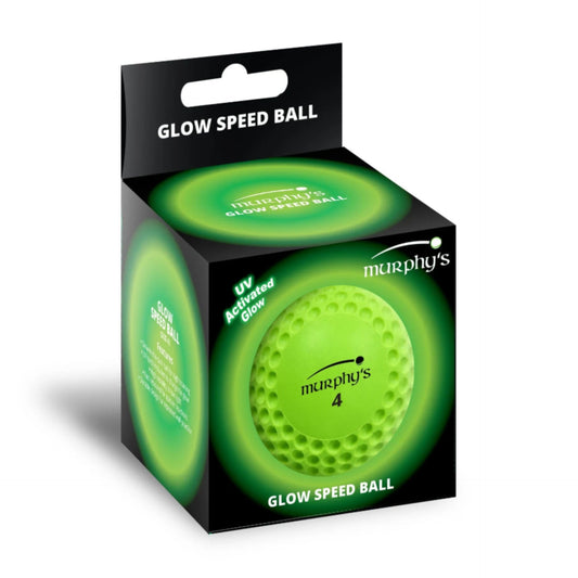 Murphy’s Glow Speed Ball for sports and training, glowing orange rubber ball with textured surface for improved grip.