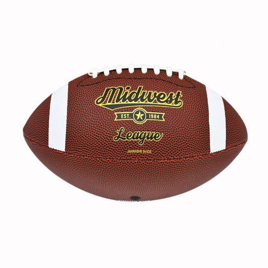 Midwest League American football in black and white with Midwest Sporting Goods branding, suitable for football games and training.