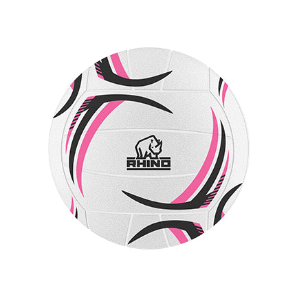 Rhino Thunder moulded netball with orange and black design, suitable for indoor and outdoor sports, sporting goods product.