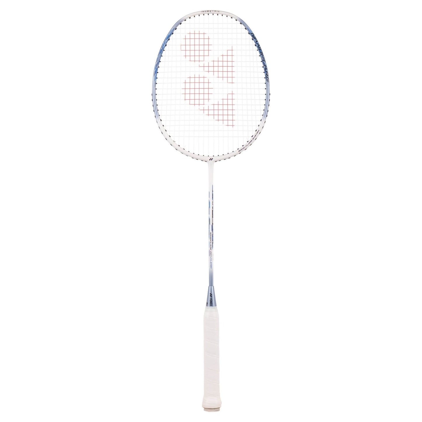 Yonex Nanoflare 001 Clear badminton racket with lightweight frame and grip, featuring a sleek design in green and white.