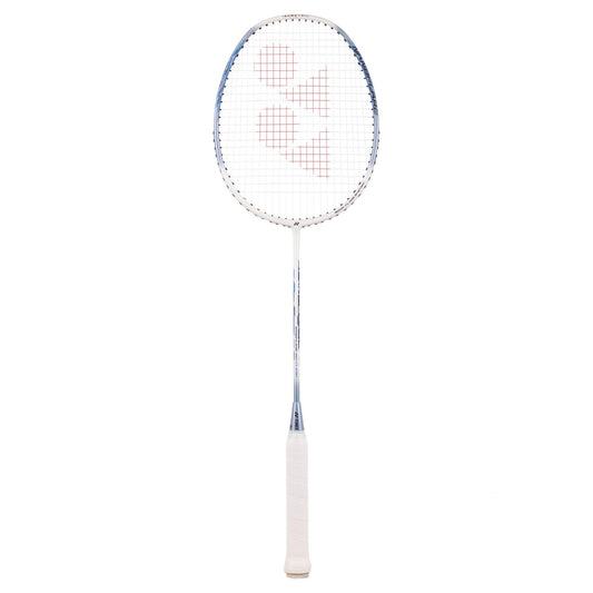 Yonex Nanoflare 001 Clear badminton racket with lightweight frame and grip, featuring a sleek design in green and white.