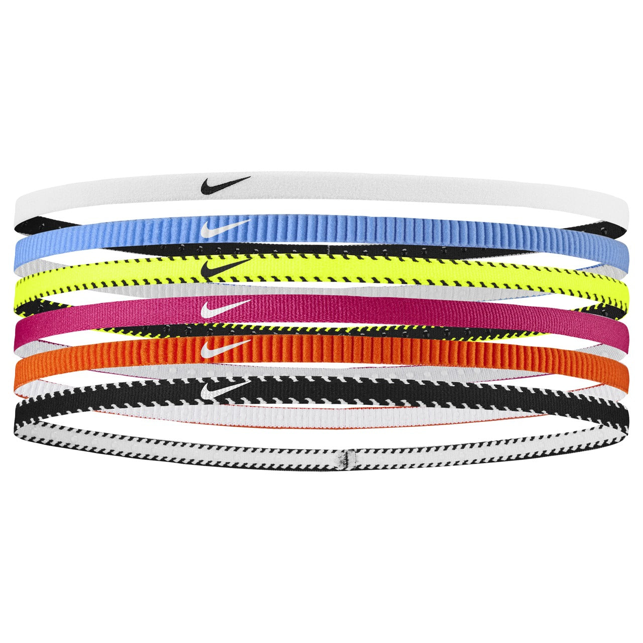 Set of six Nike Y Flex Classic Slim Hairbands featuring slim, stretchy design perfect for sports and active wear.