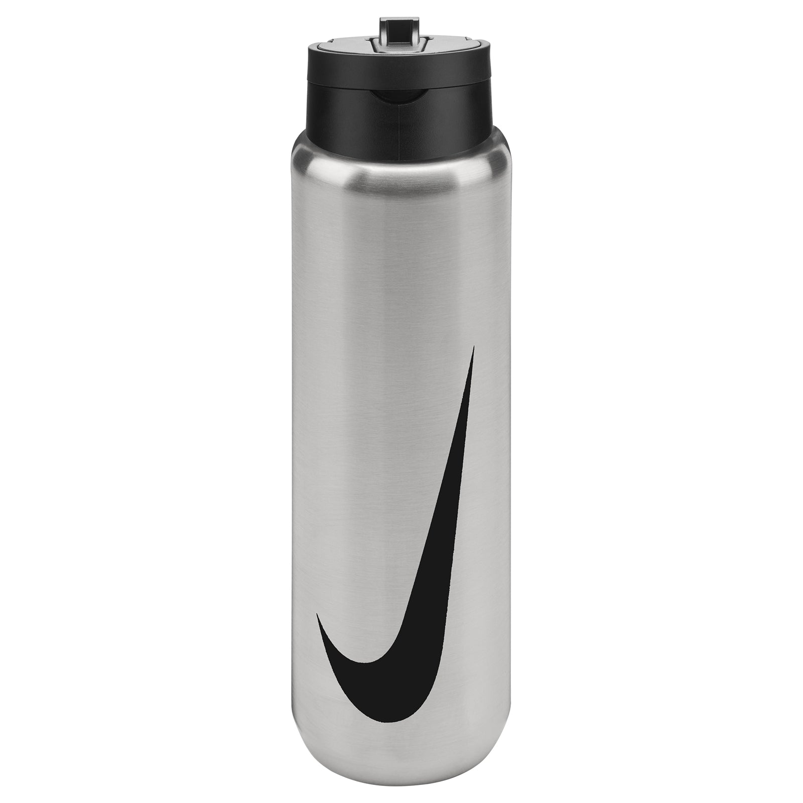Nike SS Recharge Straw Bottle 24oz stainless steel water bottle with a black lid and Nike logo on the side.
