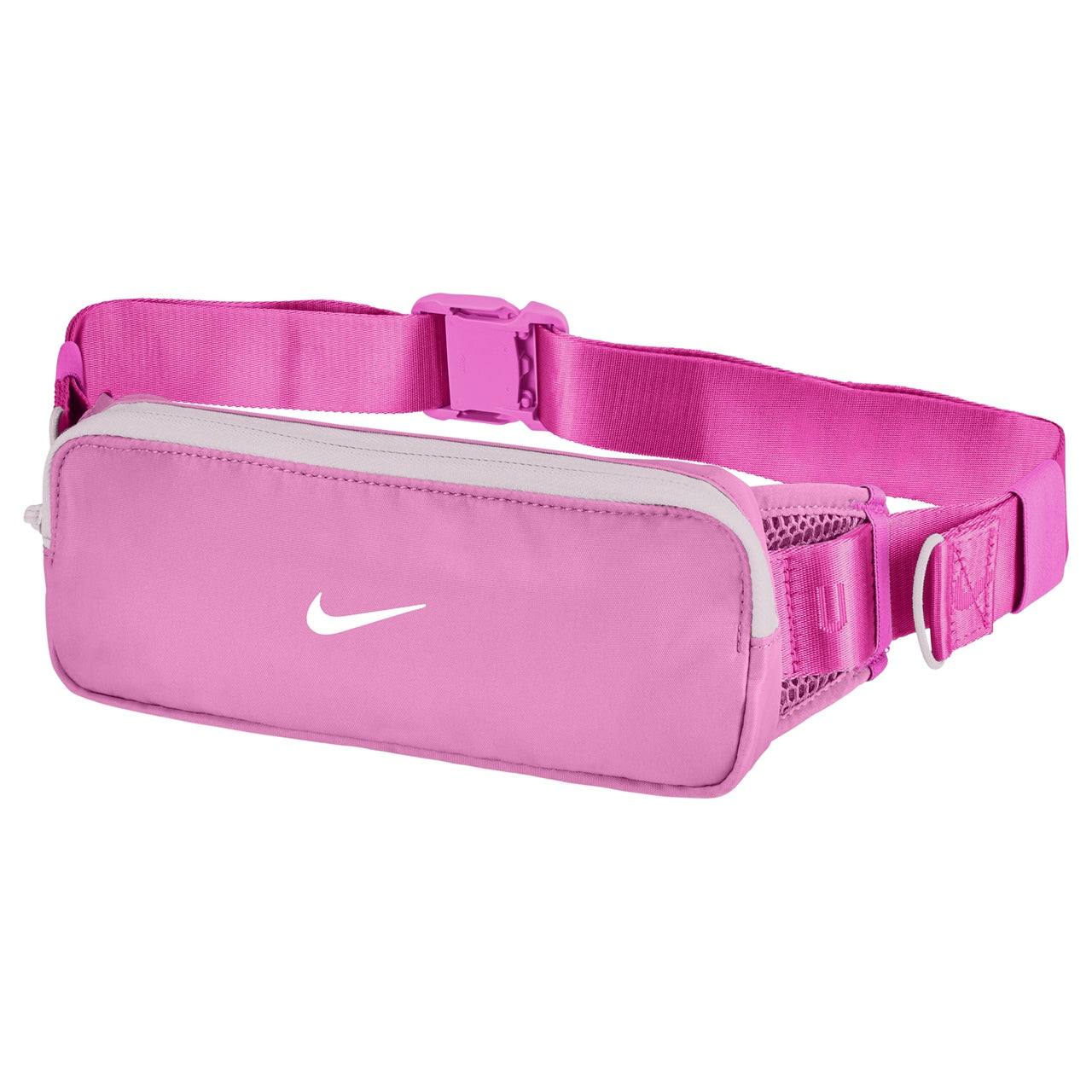 Black Nike Tempo waistpack, a running accessory with adjustable strap and storage pocket for convenience during workouts.