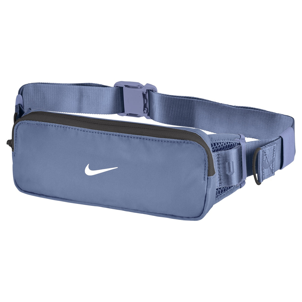 Black Nike Tempo Waistpack for running, compact accessories with adjustable strap and zippered pocket for secure storage.