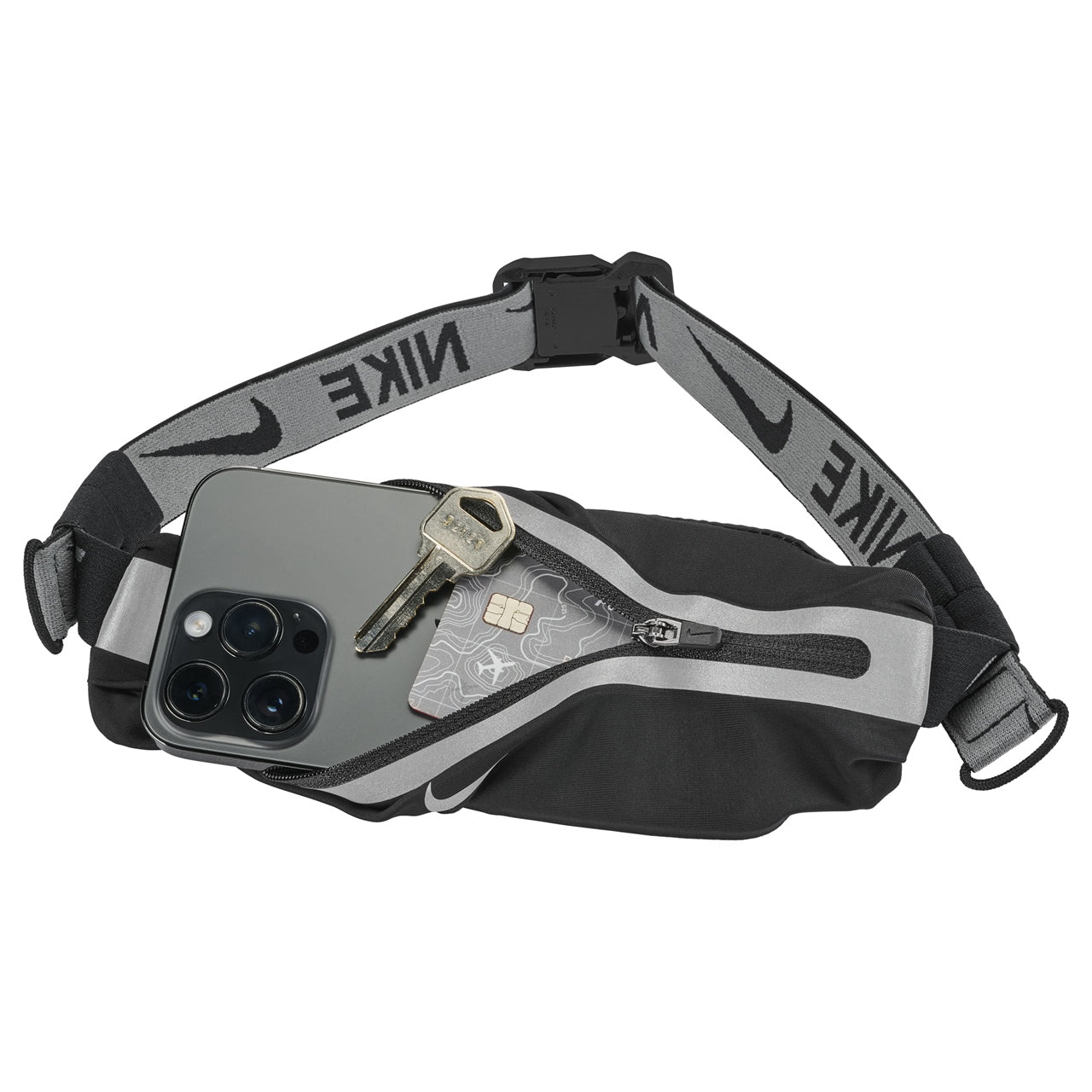 Nike Slim Waistpack 4.0 accessory showing black nylon material with adjustable strap and compact design.