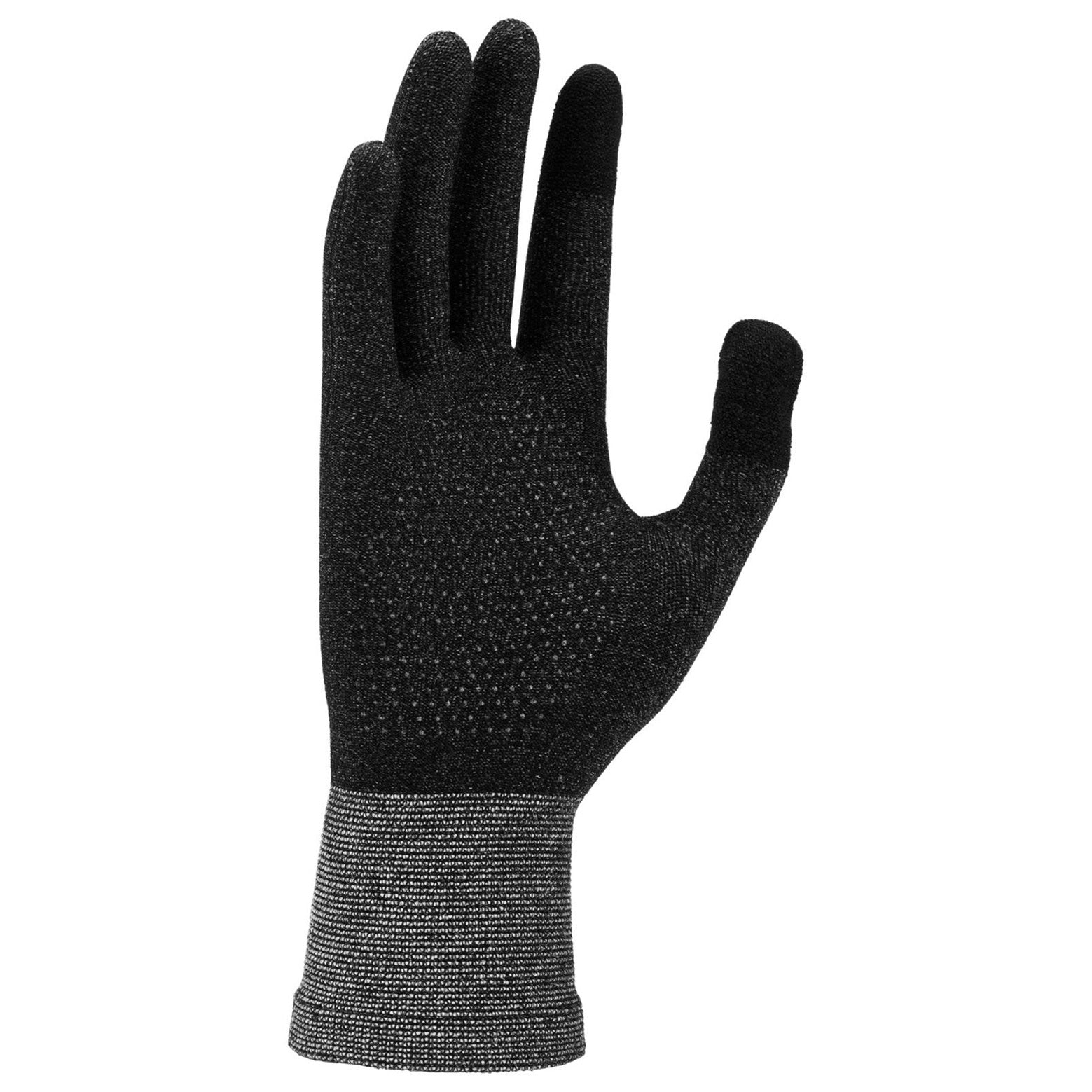 Nike Dri-Fit lightweight knit winter gloves, black with textured grip palms, designed for warmth and performance during cold weather.