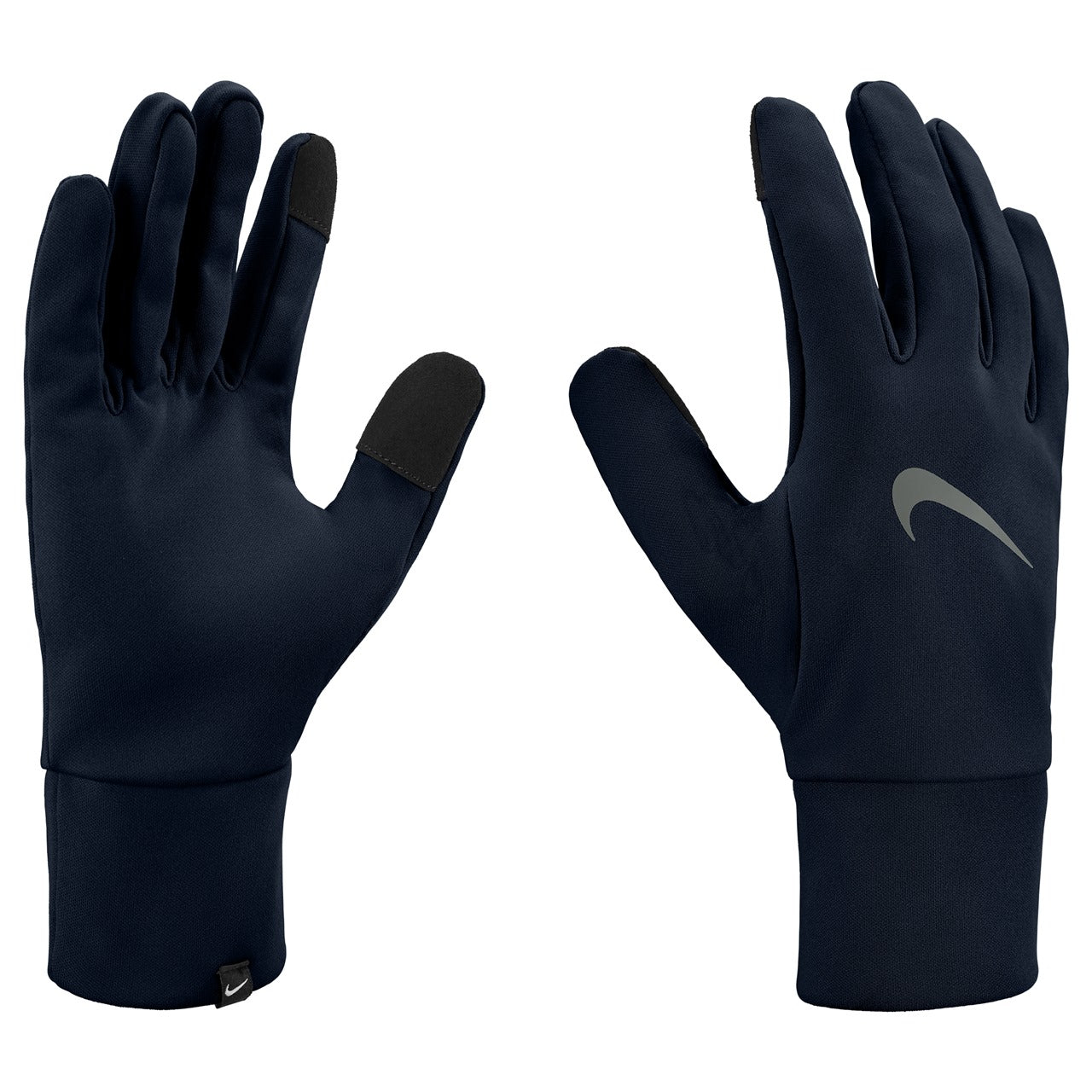 Nike men's Therma-Fit fleece winter glove showing black thermal fleece material and snug fit design for cold weather warmth.