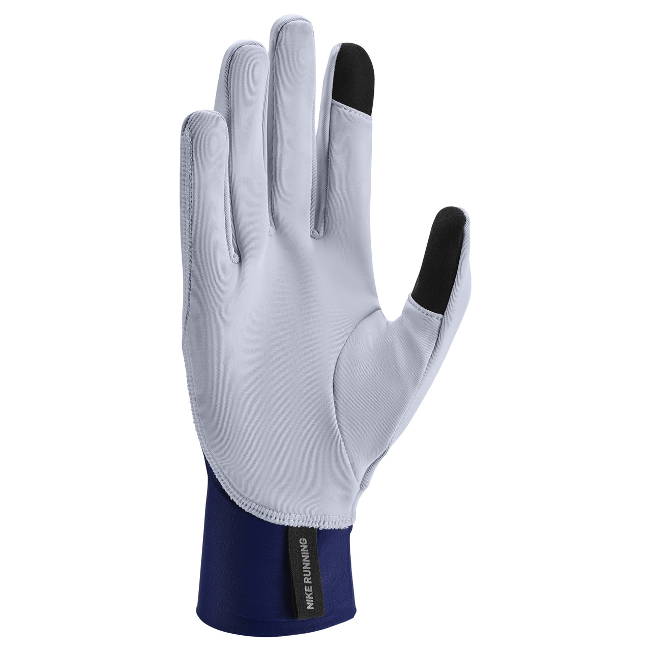 Nike men's Pacer midweight running gloves for winter, showing close-up of black gloves with Nike logo and textured fingertips.