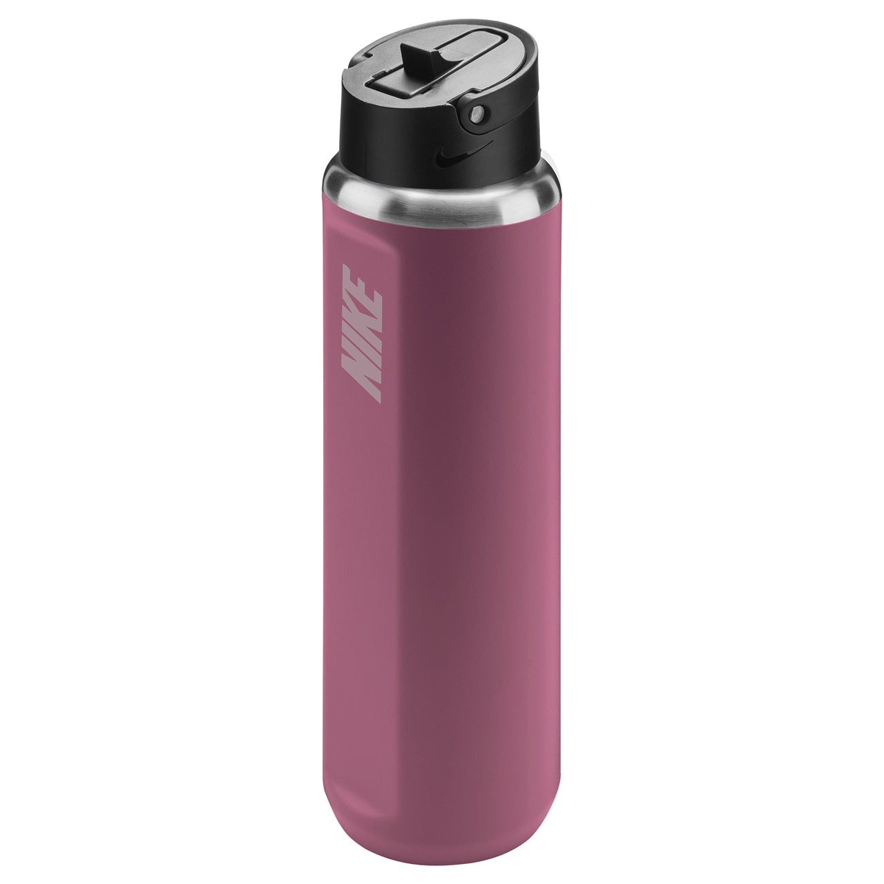 Nike SS Recharge Straw Bottle 24oz stainless steel water bottle with a flip-top lid and Nike logo, suitable for hydration on the go.