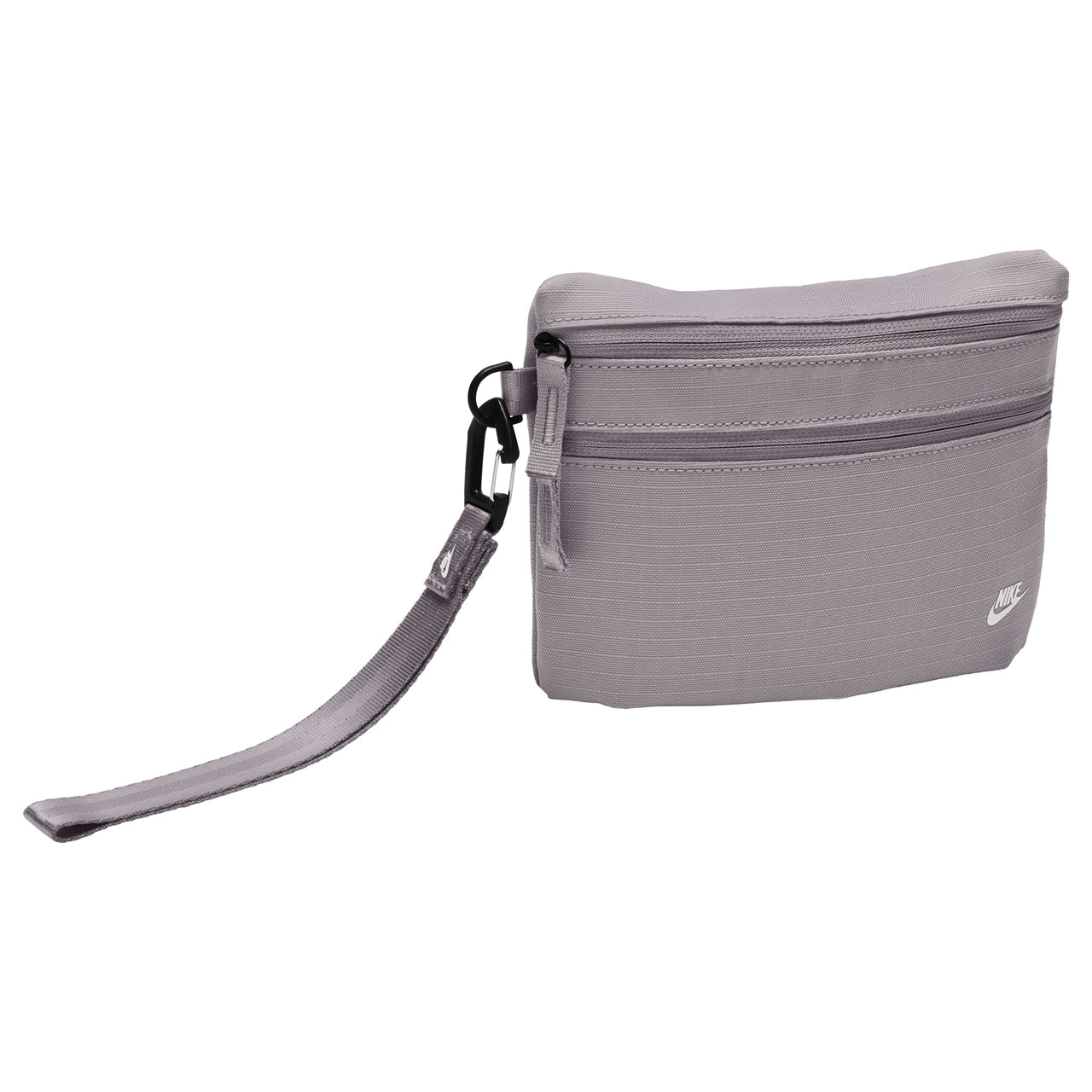 Nike Club Clutch Wristlet with wrist strap, compact wallet accessory in black with Nike logo for convenient carrying.