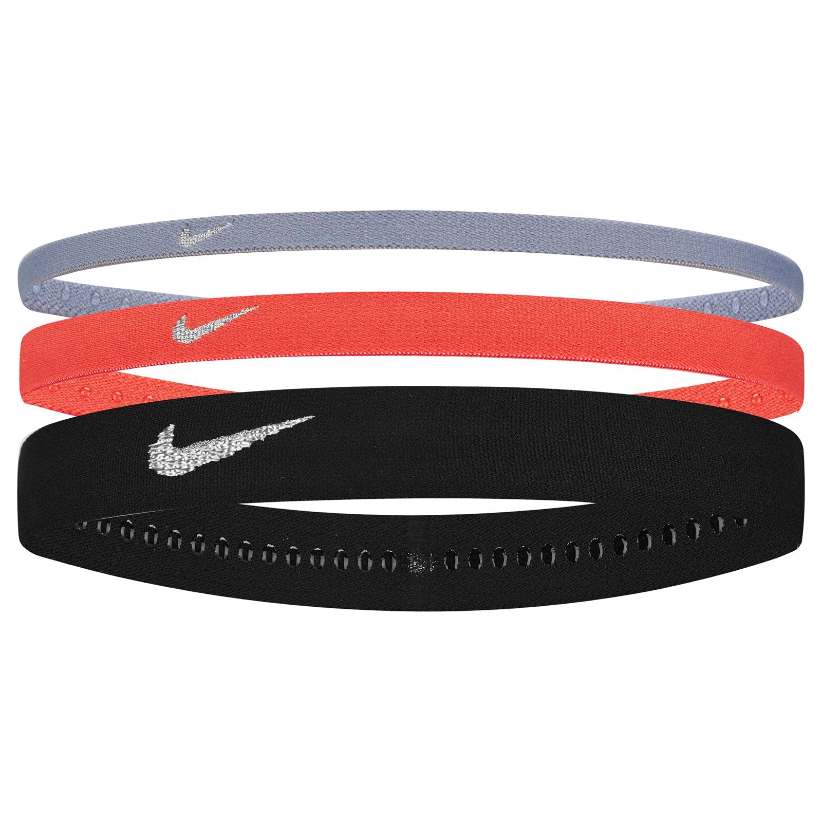 Nike Flex Classic mixed width hairbands, 3-pack, lightweight athletic headbands with Nike logo and stretchy fabric for a secure fit.
