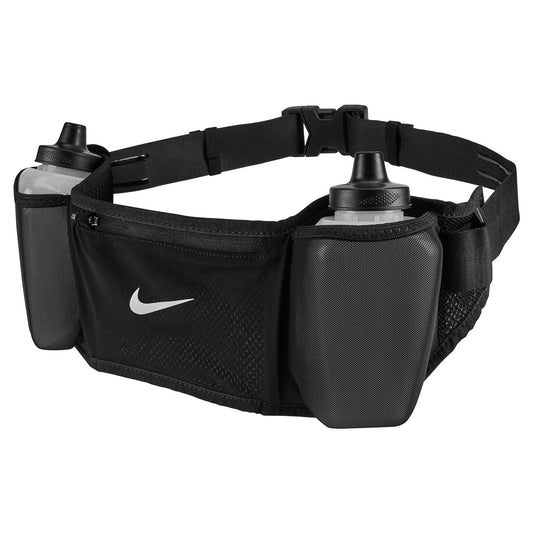 Nike Flex Stride Double Bottle Belt 24oz accessories with two water bottles and adjustable strap for running and fitness.