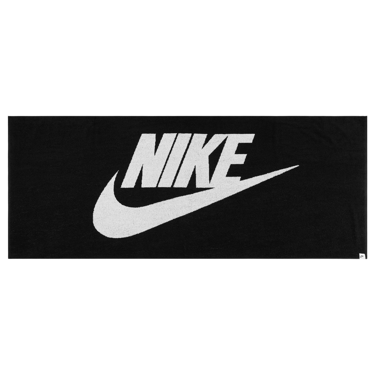Black Nike Club Pool Towel laid flat, showing soft fabric and Nike logo, ideal for swimming pool accessories.