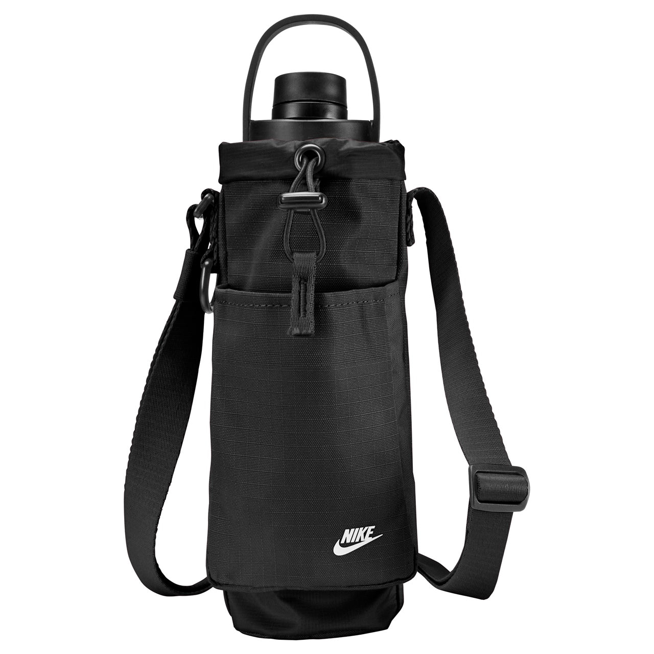Nike Club Hydration Carrier in black, a sporty accessory with a bottle holder and adjustable strap for on-the-go hydration.