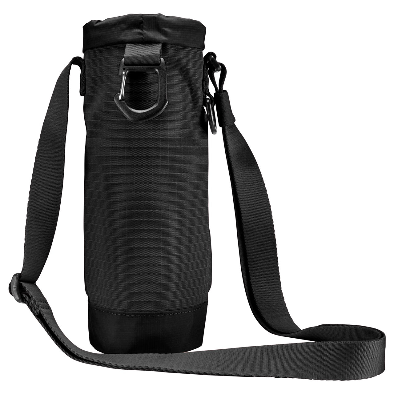 Black Nike Club Hydration Carrier accessory with adjustable strap and water bottle holder, designed for active hydration.
