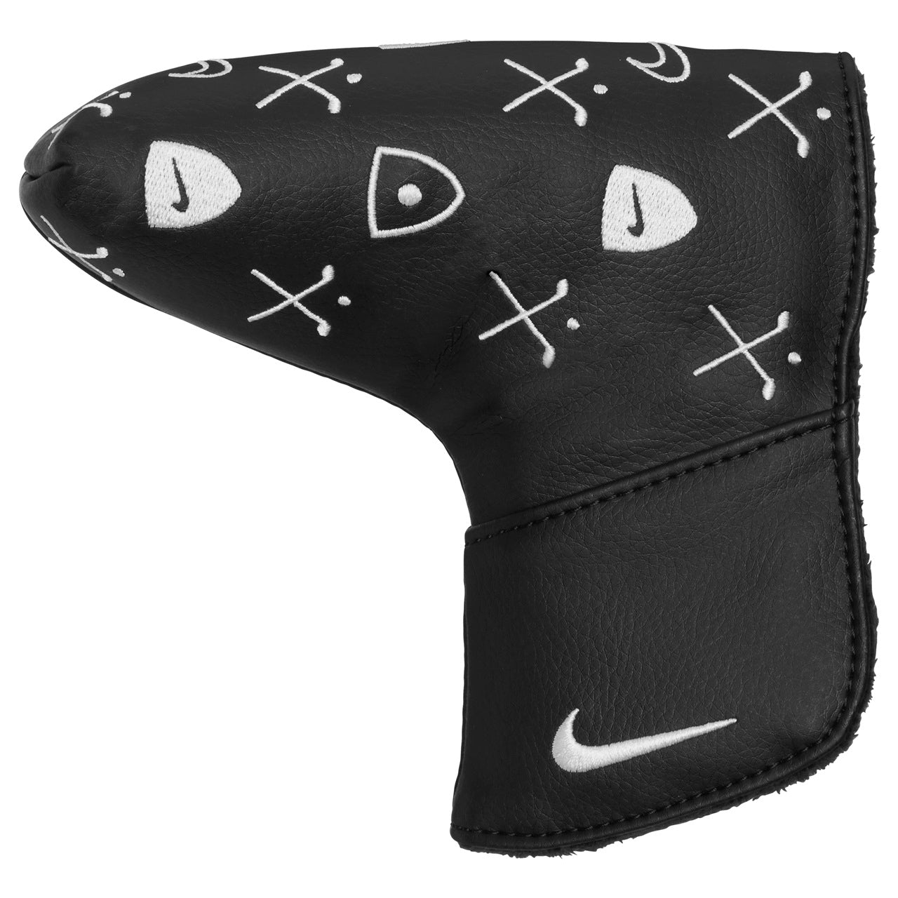 Black Nike Tour Blade Putter Headcover for golf clubs, featuring sleek design and durable material.